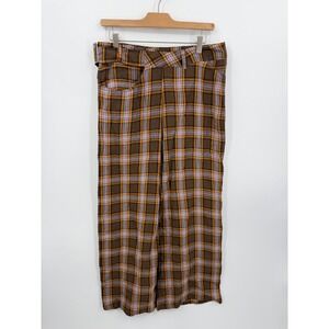 K&R Roman Heritage Irish Linen Plaid Trousers sz S Brown Orange Wide Leg Pants